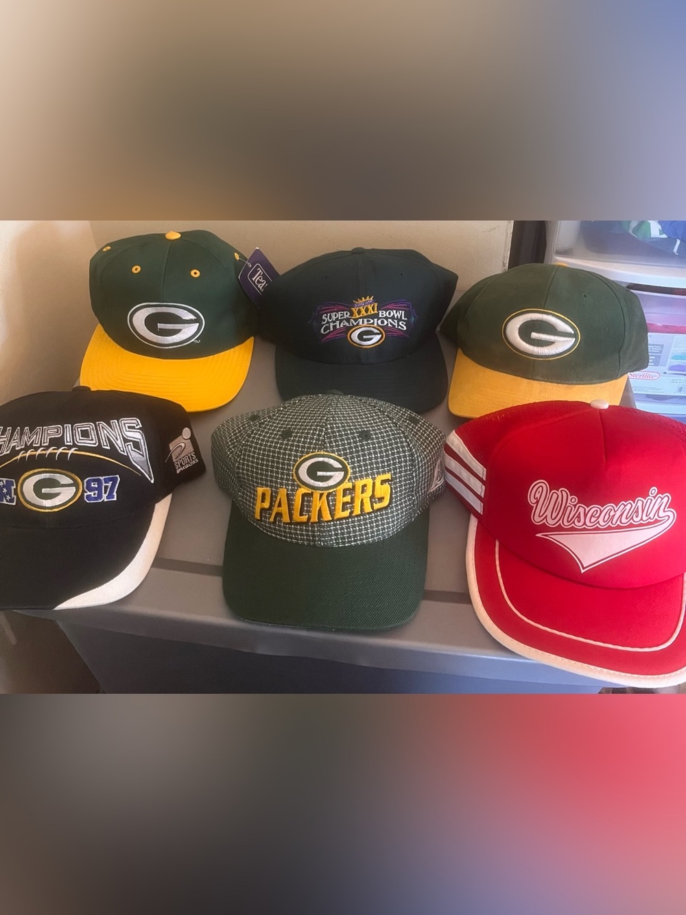 6 greenbay wisconsin packers vintage snapback hat bundle starter pro line ect.